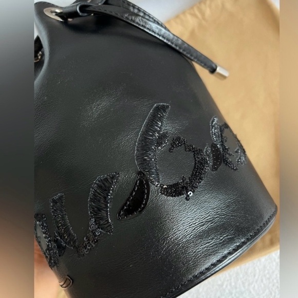 New Christian Louboutin Calfskin Sequin Marie Jane Bucket Bag In Black - Picture 7 of 13